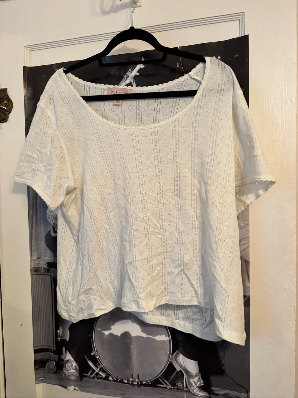 Philosophy Lightweight Pointelle Scoop Neck Short Sleeve Top — Cream